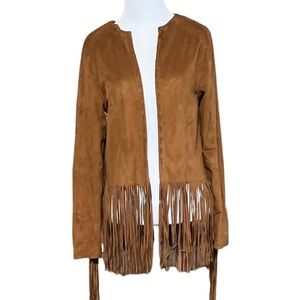 Fringe Jacket Sea Gypsies Lola Faux Brown Suede Coat Size Small Coastal Cowgirl